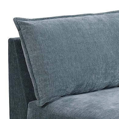 Rio 33 Inch Modular Armless Sofa Chair, Lumbar Cushion, Slate Blue Fabric