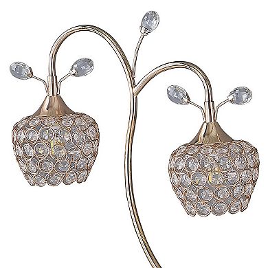 Floral Tree Design Metal Table Lamp with Dome Shade and Crystals, Gold