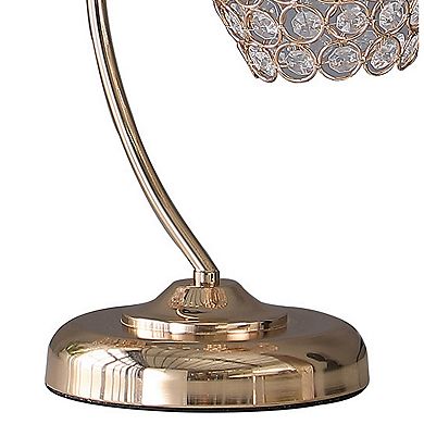 Floral Tree Design Metal Table Lamp with Dome Shade and Crystals, Gold