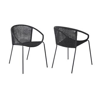 Dining Chair with Interwoven Geometric Seat and Back, Set of 2, Black