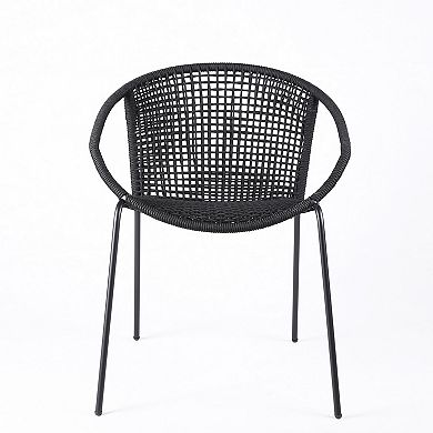 Dining Chair with Interwoven Geometric Seat and Back, Set of 2, Black