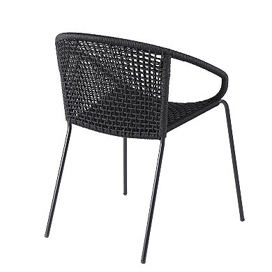 Dining Chair with Interwoven Geometric Seat and Back, Set of 2, Black