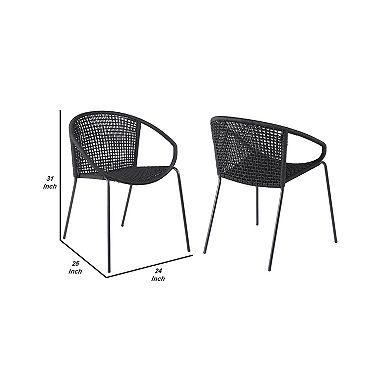 Dining Chair with Interwoven Geometric Seat and Back, Set of 2, Black