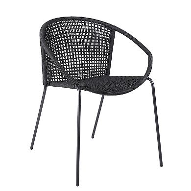 Dining Chair with Interwoven Geometric Seat and Back, Set of 2, Black