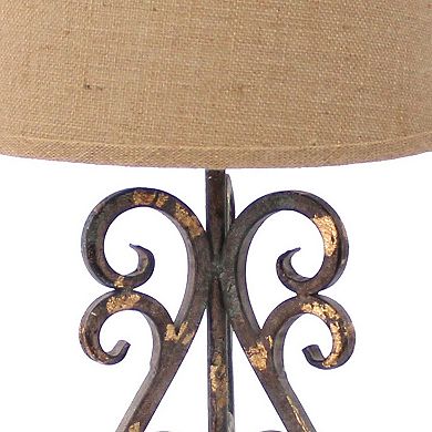 Metal Table Lamp with Scroll Design Base and 2 Way Switch,Bronze and Beige