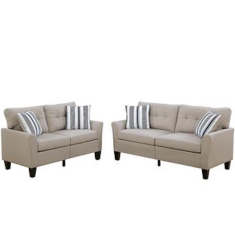 Glossy Polyfiber 2 pc Sofa Set In Beige