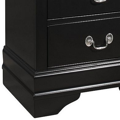 2 Drawer Wooden Frame Nightstand with Antique Metal Pulls, Black