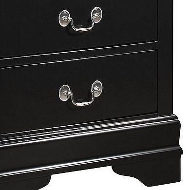 2 Drawer Wooden Frame Nightstand with Antique Metal Pulls, Black