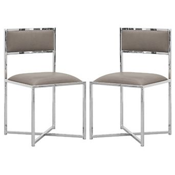 Eun 20 Inch Faux Leather Dining Chair, Chrome Base, Set of 2, Gray