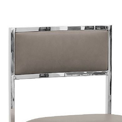 Eun 20 Inch Faux Leather Dining Chair, Chrome Base, Set of 2, Gray