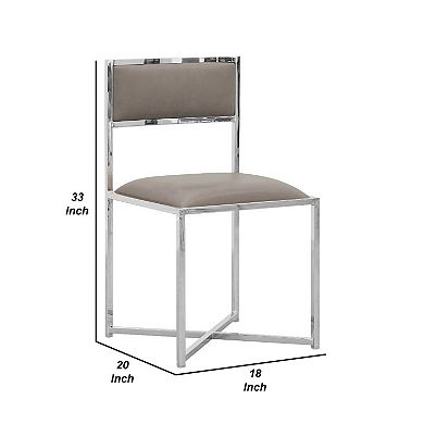 Eun 20 Inch Faux Leather Dining Chair, Chrome Base, Set of 2, Gray
