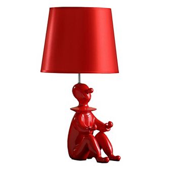 Fabric Shade Table Lamp with Polyresin Sitting Clown Base, Red