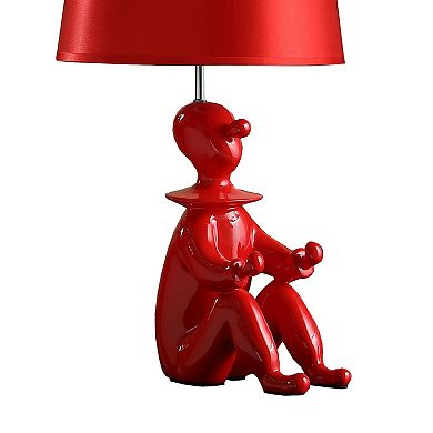 Fabric Shade Table Lamp with Polyresin Sitting Clown Base, Red