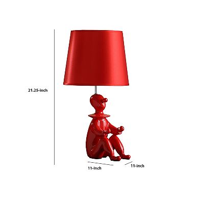 Fabric Shade Table Lamp with Polyresin Sitting Clown Base, Red