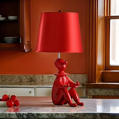 Fabric Shade Table Lamp with Polyresin Sitting Clown Base, Red