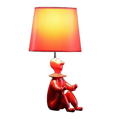 Fabric Shade Table Lamp with Polyresin Sitting Clown Base, Red