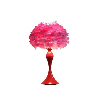 Lily 24 Inch Metal Glam Feather Table Lamp, Candlestick, 40W, Pink, Red