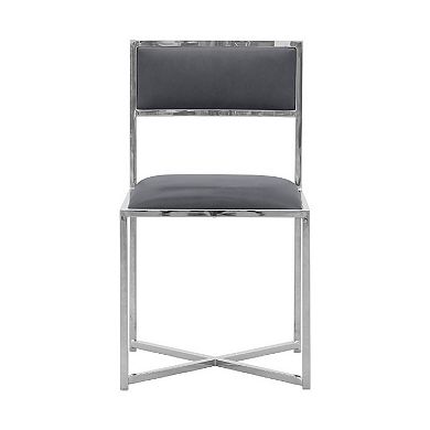 Eun 20 Inch Faux Leather Dining Chair, Chrome Base, Set of 2, Dark Gray