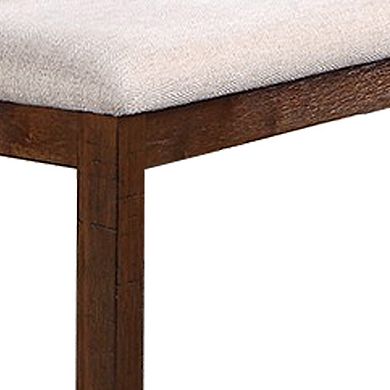 48 Inch Classic Fabric Upholstered Dining Bench, Pine Wood, Ivory and Brown