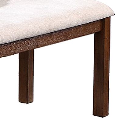 48 Inch Classic Fabric Upholstered Dining Bench, Pine Wood, Ivory and Brown