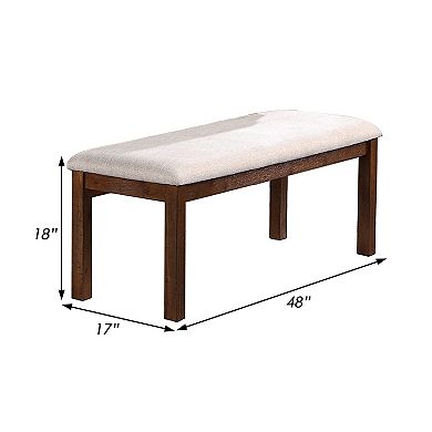 48 Inch Classic Fabric Upholstered Dining Bench, Pine Wood, Ivory and Brown