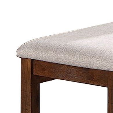 48 Inch Classic Fabric Upholstered Dining Bench, Pine Wood, Ivory and Brown