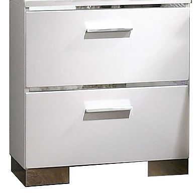 Wood and Metal Nightstand with 2 Drawers,  White and Silver