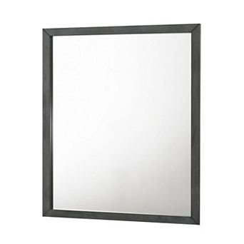 Wall Mirror with Rectangle Frame and Natural Wood Grain Details, Gray