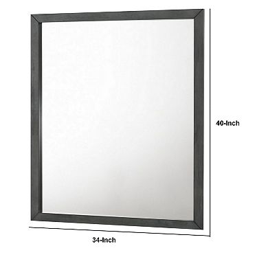 Wall Mirror with Rectangle Frame and Natural Wood Grain Details, Gray