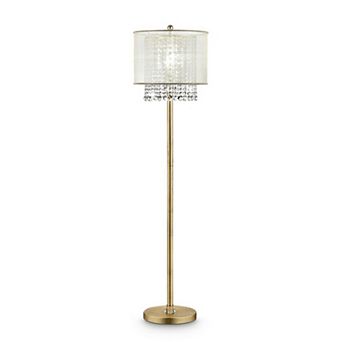Floor Lamp with Hanging Crystal Accents, White and Gold