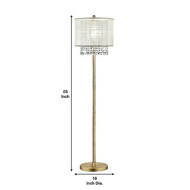 Floor Lamp with Hanging Crystal Accents, White and Gold