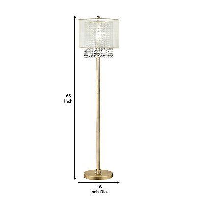Floor Lamp with Hanging Crystal Accents, White and Gold