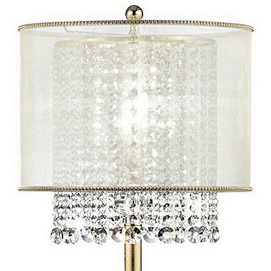 Floor Lamp with Hanging Crystal Accents, White and Gold