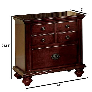 26 Inch Handcrafted Nightstand, 2 Drawers, Black Powder Coated Knobs, Walnut Brown Mango Wood