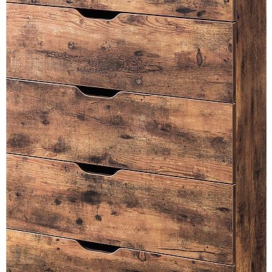 Commodious Five Drawers Wooden Utility Chest with Metal Glides, Brown