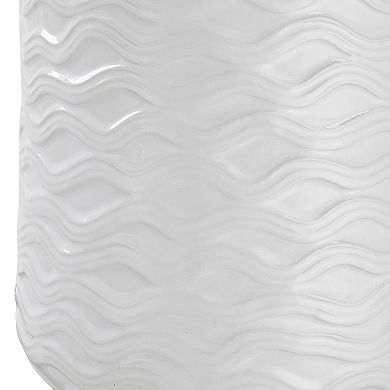 27 Inch Ceramic Table Lamp, Wavy Texture, Silver, White