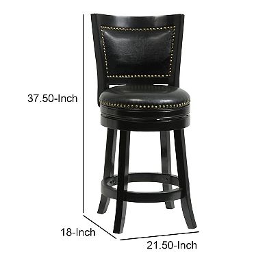 Nailhead Trim Round Leatherette Counter Stool with Flared Legs, Black