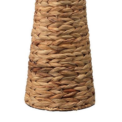 Table Lamp with Drum Shade and Seagrass Base, White and Brown