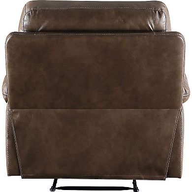 Leatherette Power Recliner with Nailhead Trim Accent, Brown