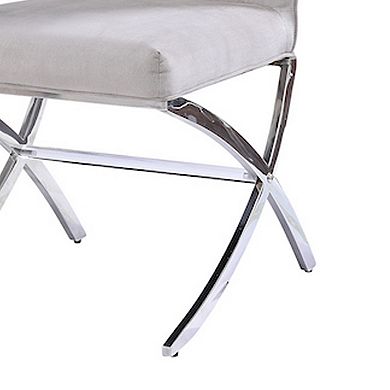 Velvet Upholstered Metal Side Chair with X Style Base, Light Gray and Silver, Set of Two