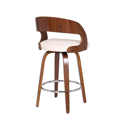 Mid Century Curved Back Swivel Counter Barstool, Cream