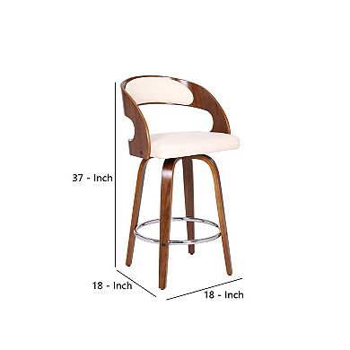 Mid Century Curved Back Swivel Counter Barstool, Cream