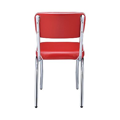 Leather Upholstered Metallic Retro Dining Side Chair, Red, Set of 2