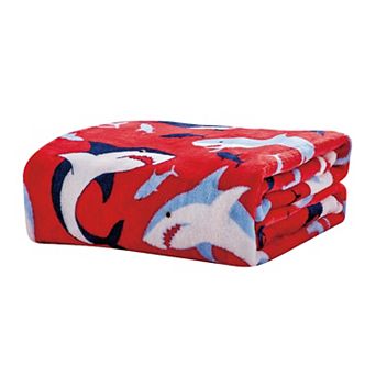 Plazatex Red Shark Microplush Decorative All Season 50" X 60" Throw Blanket