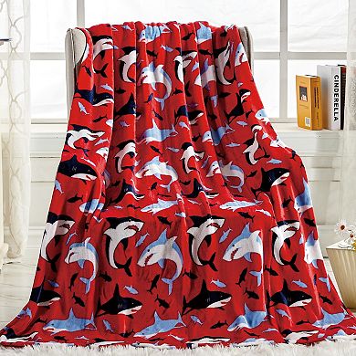Plazatex Red Shark Microplush Decorative All Season 50" X 60" Throw Blanket
