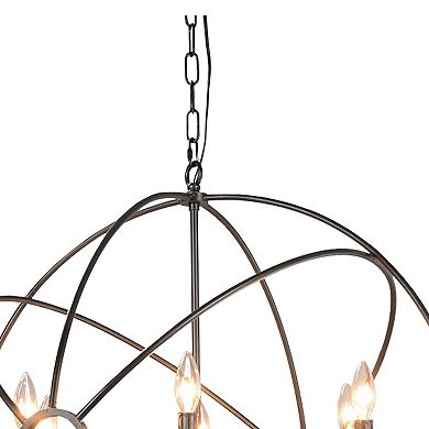 6 Light Fixture Orb Shape Metal Frame Chandelier, Black