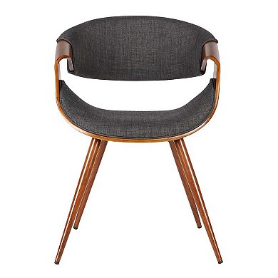 Curved Back Fabric Dining Chair with Round Tapered Legs, Brown and Gray