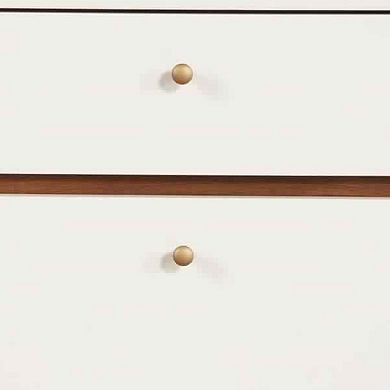 2 Drawer Wooden Nightstand with Angled Legs, White and Brown