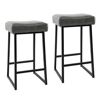 26 Inch Backless Counter Stool with Leatherette Seat, Set of 2, Gray