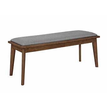 Fabric Upholstered Wooden Bench with Chamfered Legs, Gray and Brown